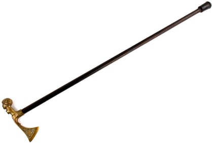 Rare Antique Carpathian Hungarian Ukrainian Polish Mountain Man's Walking Cane with Fighting Axe