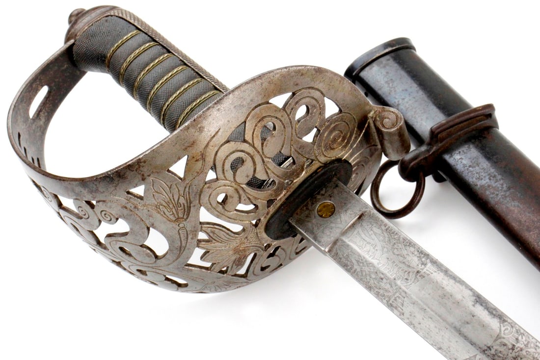 Antique 19th C. English British Officer's Sword with Etched Blade & Ornate Guard, Royal Cipher & (1 of 20)
