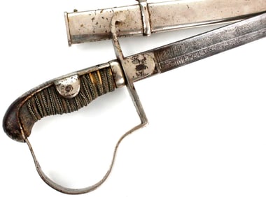 Scarce Personalized German or Austrian Officer's Sword with Etched Blade & Nickeled Mounts, Ca. 19th