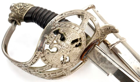 Scarce WW I era Serbian or Yugoslavian Officer's Swords, German Made, Mirrored Blade & Mounts.