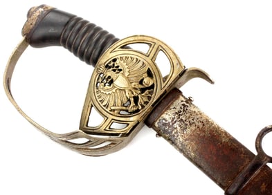 Antique WW I era German Hussar Regiment Officer's Sword with Wonderful Etched & Blued Blade.