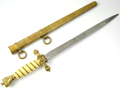 German WWII Naval Officer Dagger Engraved Blade by F. W. Holler