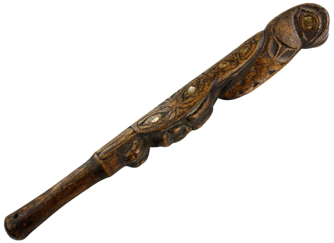 Rare 19th C. Pacific NorthWest Coast Native American Indian War Club with Leaded Head. Carved (1 of 20)