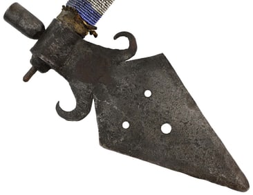 Rare 18th-19th C. Native American Indian Iron Trade Axe Smoking Pipe Tomahawk with Finely Beaded &