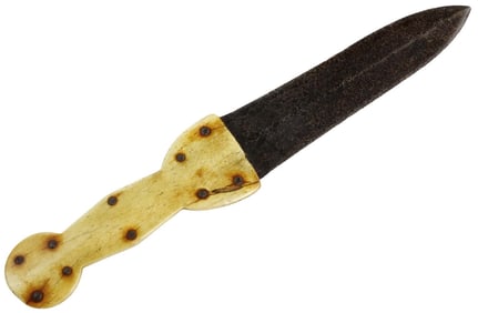 Very Good 19th C. Native American Indian ''Beavertail'' Fighting Knife Dagger with Fine Bone Grips &