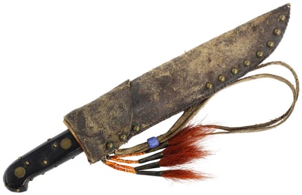 Very Nice Antique 19th C. Native American Indian Trade Knife Dagger with Ebony Grips Brass Mounts &