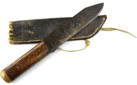 Good 19th C. American Native Indian Buffalo Hunting Knife with with Original Leather Sheath, Lovely