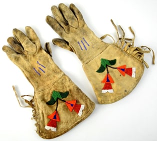 Pair of Northern Plains Indian Beaded Gauntlet Gloves