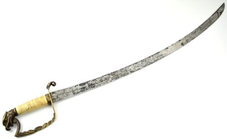 Pre American Civil War US Infantry Officer's Eagle Head Sword with Etched & Gilt Blade, Brass Mounts