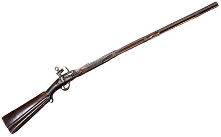 Very Good 1820 Spanish Long Flintlock Rifle, Profusely Silver Inlaid and Maker Marked Barrel,