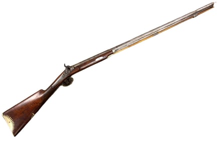 American Civil War era Ornate 69 Caliber Percussion Hunting Rifle by WARREN, ALBANY, NEW YORK,