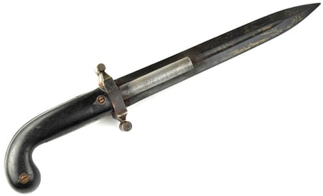 Rare 19th C. Belgian Double-Barrel Pistol Dagger with Etched & Gold Inlaid Blade Decorations. Maker