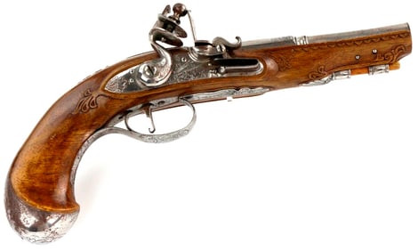 High Quality 18th-19th C. Polish Aristocrat's Flintlock Pistol by ''W. DABROWSKI'' Lovely Carved