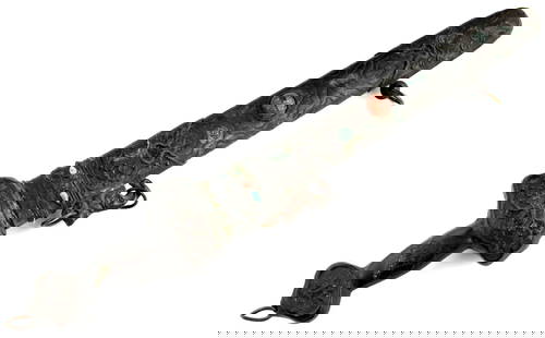 Antique Chinese Tibetan or Mongolian Ornate Jeweled Dagger Dirk with Stones.: Antique Chinese Tibetan or Mongolian Ornate Jeweled Dagger Dirk with Stones. Total length (inside scabbard if present): 13 7/8", Blade length: 6 1/2". Detailed condition reports are not included in th