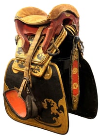 Absolutely Fantastic 19th C. Japanese Samurai Horse War Saddle with Well Signed ABUMI Stirrups. Rare