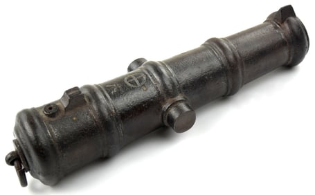 Very Rare Edo Period Japanese Samurai Iron War Cannon with SHIMAZU Family Clan MON of Circled Cross.