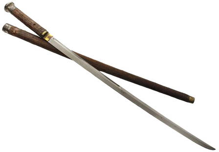 Fine Large Edo Period Japanese Samurai Walking Cane Sword with Rare Blade Configuration & Engraved: DEAR BIDDERS, TO VIEW MORE DETAILED CLOSE-UP IMAGES OF THE ITEM INCLUDING PHOTOS OF THE TANG AND SIGNATURES, PLEASE VISIT OUR SITE : Sofedesignauctions.com AND FIND THIS LOT IN THE CURRENT CATALOG. TH