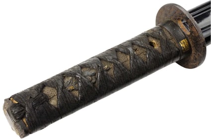 Nice Sinto era Japanese Samurai Wakizashi or Tanto Sword Dagger with Interesting Gold Inlaid Kanji