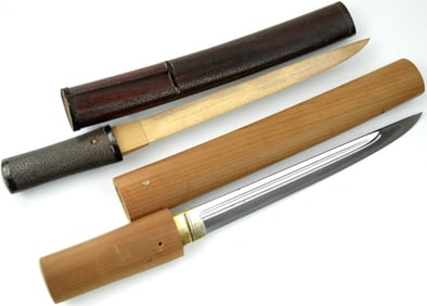 Nice Antique Japanese Samurai Tanto Knife with Interesting double fuller designed blade