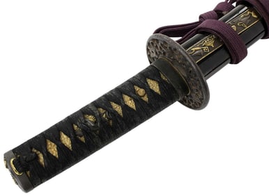 Fine EDO Japanese Samurai WAKIZASHI Sword by OITE GOSHU KANEMASA, Beautiful Gold Inlaid Monkey