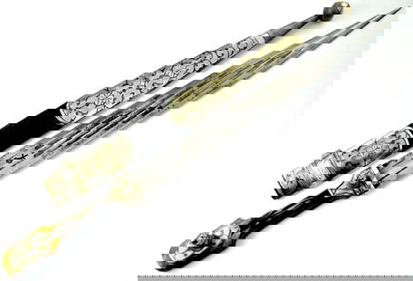 Very Good Imperial Russian Caucasian Cherkes KINJAL Dagger Sword in Fine Niello Silver Mounts with: Very Good Imperial Russian Caucasian Cherkes KINJAL Dagger Sword in Fine Niello Silver Mounts with Lovely Horn Grips, Vicious Maker Marked Blade. Total length (inside scabbard if present): 20 7/8", Bl