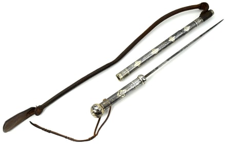 Fine 19th C. Russian Caucasian Niello Silver NAGAIKA Horse Crop with Concealed Dagger