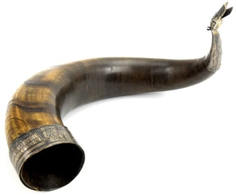 INSCRIBED & DATED 1905 IMPERIAL RUSSIAN CAUCASIAN PRESENTATION WINE DRINKING HORN IN FINE NIELLO