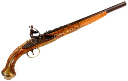 Good Quality 18th-19th C. Islamic Ottoman Turkish Warrior's Large Flintlock Pistol, Fine Chiseled