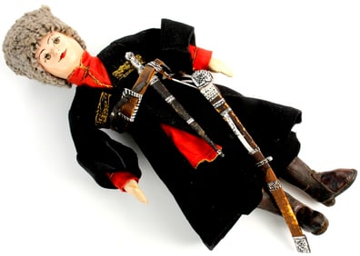 Very Cute Russian Ethnic Doll Figure of Caucasian Cossack Warrior with Kinjal Dagger & Shashka