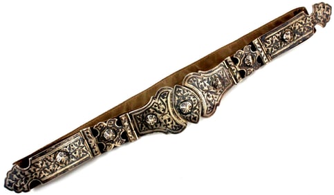 Beautiful Imperial Russian Caucasian Woman's Belt with Large Niello Silver Buckle & Mounts. Original