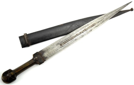 RARE 1931 RUSSIAN CAUCASIAN KINJAL DAGGER, BLADE INSCRIBED TO OWNER OR MAKER