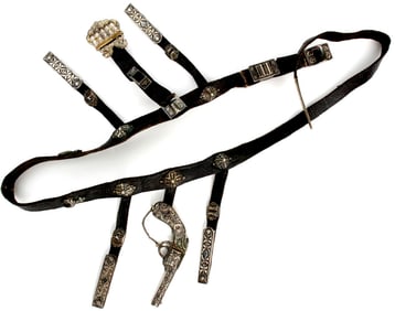 Rare and Fine Imperial Russian Caucasian Warrior's Belt for Kinjal Dagger or Shashka Sword, Niello