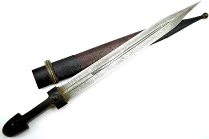 RARE DATED 1907 RUSSIAN CAUCASIAN KINJAL DAGGER, BLADE INSCRIBED TO ''BASHIROV IZMAIL'', NICE HORN