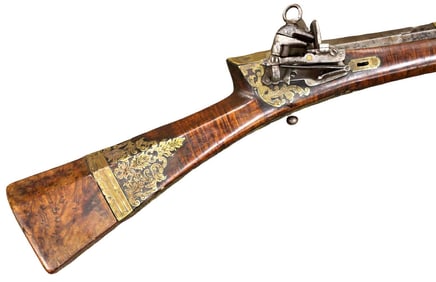 Good 19th C. Ottoman Turkish TUFEK Miquelet Rifle with Ornate Gilt Brass Mounts, Lock with Islamic