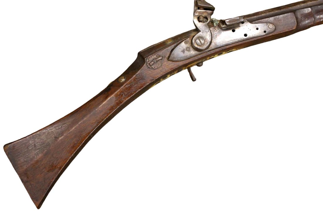 Large 18th-19th C. Bone Inlaid Islamic Algerian Arabic Arab Long Flintlock Rifle.: Large 18th-19th C. Bone Inlaid Islamic Algerian Arabic Arab Long Flintlock Rifle. Total length: 59 3/4", Barrel length: 47". Detailed condition reports are not included in this catalog. For additional