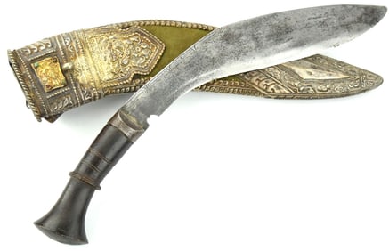 Rare Nepal Nepalese Military GURKHAS Presentation KUKRI Knife with Silver Mounts & Gold Plaque with