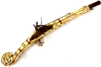 Unusual Antique Islamic Moroccan Arabic Arab Pistol in Camel Bone, Crushed Stone Enamel & Low Grade