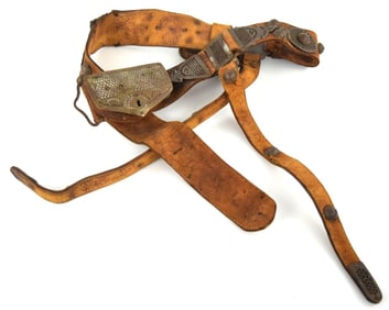 Good Antique 19th C. Islamic Arabic Arab Afghani Afghanistan Warrior's Belt with Cartridge Pouch &