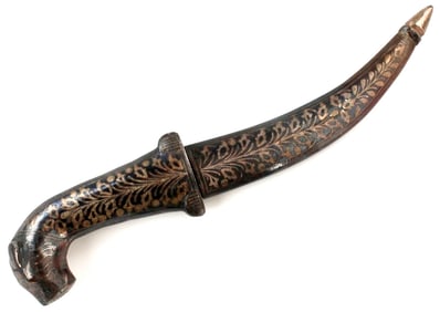 Lovely Small Antique Mughal Indian Dagger for a Child or Yong Woman, in Silver Inlaid Blued Steel