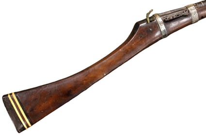 Good Silver & Bone Mounted 18th-19th C. Islamic Mughal Indian TORADOR Matchlock Rifle Musket, Maker