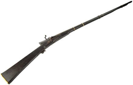 Early 17th-18th C. Mughal Indian TORADAR Matchlock Rifle with Brass and Chiseled Iron Mounts.