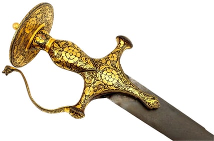 Beautiful 18th-19th C. Islamic Mughal Indian SHAMSHIR Sword with Fine Early Black Wootz Damascus