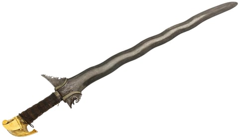 Rare 19th C. Philippine Morro Warrior's KRIS Sword with Fine Carved Pommel & Superb Twist-core