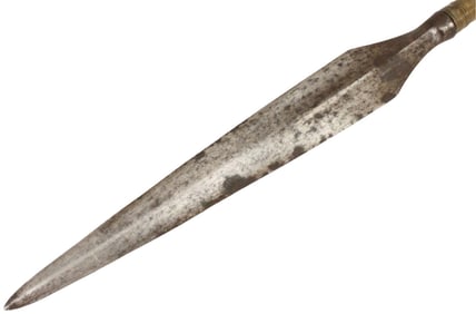 Very Good 19th C. Philippine BUDIAK Battle Spear on Partial Original Shaft. Very Strong Sharp Blade,