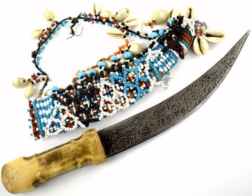 Nice Antique African Sudanese Sudan Arab Arabic Dagger Knife with Bone Grip, Islamic Calligraphy