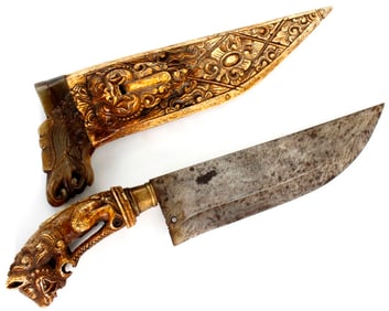 Beautiful and Rare Antique Asian Indonesian Malaysian or Philippine Strong Knife Dagger in Elaborate