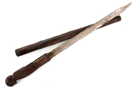 Unusual Antique Asian Indonesian Malaysian Philippine Tribal Sword Dagger Disguised as Carved Wood