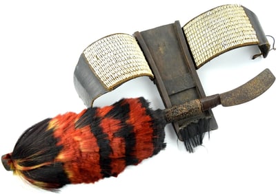 Rare Antique Asian Burmese or Indian NAGA Tribe DAO Sword / Axe with Belt.