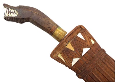 Very Unusual Antique Asian Philippine Chieftain's BARONG Sword with Carved Beast Head Pommel &