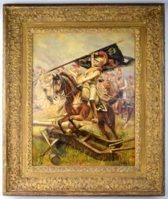 Napoleonic French Carabiners capturing Prussian Flag Oil on Board Painting